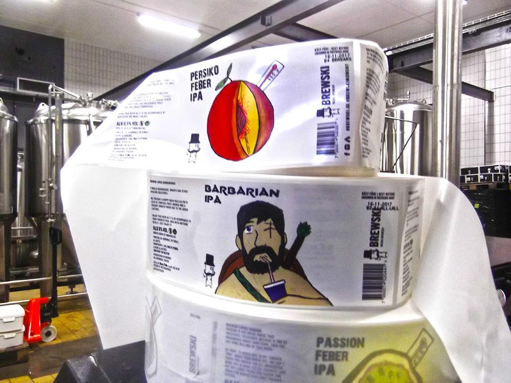 Labels for Persikofeber, Barbarian IPA and Passion Fruit IPA.