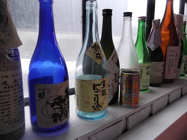 A showcase of Japanese Sake bottles